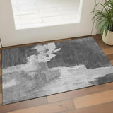 3' X 5' Gray Silver And Charcoal Abstract Washable Area Rug With UV Protection