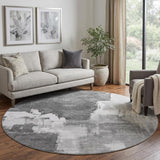 8' X 8' Gray Silver And Charcoal Abstract Washable Round Rug With UV Protection