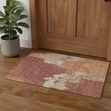 3' X 5' Rust Beige And Peach Abstract Washable Area Rug With UV Protection