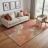 5' X 8' Rust Beige And Peach Abstract Washable Area Rug With UV Protection