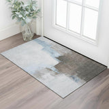 3' X 5' Sky Blue Chocolate And Taupe Abstract Washable Area Rug With UV Protection
