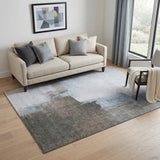 5' X 8' Sky Blue Chocolate And Taupe Abstract Washable Area Rug With UV Protection