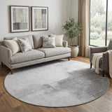 8' X 8' Silver Gray And Charcoal Abstract Washable Round Rug With UV Protection