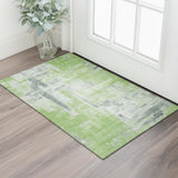 3' X 5' Artichoke Green Gray And Ivory Abstract Washable Area Rug With UV Protection