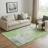 5' X 8' Artichoke Green Gray And Ivory Abstract Washable Area Rug With UV Protection