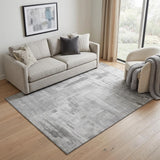 5' X 8' Gray Silver And Charcoal Abstract Washable Area Rug With UV Protection