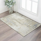 3' X 5' Ivory Beige And Gray Abstract Washable Area Rug With UV Protection