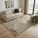 5' X 8' Coffee Beige And Ivory Abstract Washable Area Rug With UV Protection