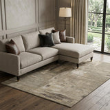 8' Coffee Beige And Ivory Abstract Washable Area Rug With UV Protection