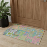3' X 5' Pink Teal And Lime Green Abstract Washable Area Rug With UV Protection