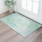 3' X 5' Sky Blue Ivory And Teal Abstract Washable Area Rug With UV Protection