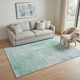 5' X 8' Sky Blue Ivory And Teal Abstract Washable Area Rug With UV Protection