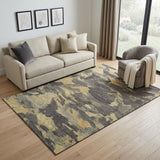 5' X 8' Charcoal And Gold Abstract Washable Area Rug With UV Protection
