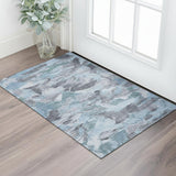 3' X 5' Denim Blue Gray And Silver Abstract Washable Area Rug With UV Protection