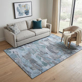 5' X 8' Denim Blue Gray And Silver Abstract Washable Area Rug With UV Protection