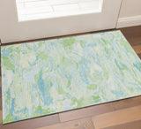3' X 5' Mint Green Sky Blue And Ivory Abstract Washable Area Rug With UV Protection