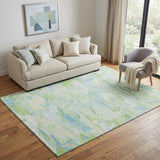 5' X 8' Mint Green Sky Blue And Ivory Abstract Washable Area Rug With UV Protection