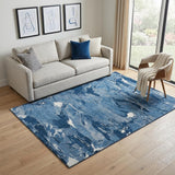 5' X 8' Navy Blue And Ivory Abstract Washable Area Rug With UV Protection