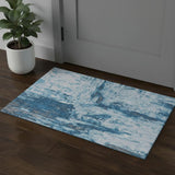 3' X 5' Denim Blue Silver And Gray Abstract Washable Area Rug With UV Protection