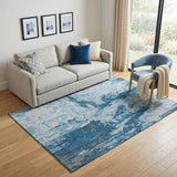 5' X 8' Denim Blue Silver And Gray Abstract Washable Area Rug With UV Protection