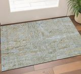 3' X 5' Khaki And Silver Abstract Washable Area Rug With UV Protection