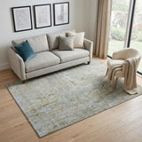 5' X 8' Khaki And Silver Abstract Washable Area Rug With UV Protection