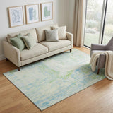 5' X 8' Mint Green And Blue Abstract Washable Area Rug With UV Protection