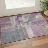 3' X 5' Lavender Blue And Ivory Abstract Washable Area Rug With UV Protection