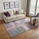 5' X 8' Lavender Blue And Ivory Abstract Washable Area Rug With UV Protection