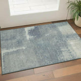 3' X 5' Sage Ivory And Blue Abstract Washable Area Rug With UV Protection