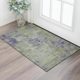 3' X 5' Olive Green And Purple Abstract Washable Area Rug With UV Protection