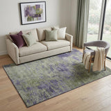 5' X 8' Olive Green And Purple Abstract Washable Area Rug With UV Protection