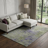 8' Olive Green And Purple Abstract Washable Area Rug With UV Protection