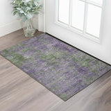 3' X 5' Purple And Green Abstract Washable Area Rug With UV Protection