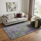5' X 8' Purple And Green Abstract Washable Area Rug With UV Protection