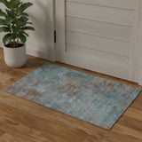 3' X 5' Teal And Brown Abstract Washable Area Rug With UV Protection