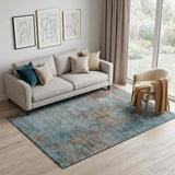 5' X 8' Teal And Brown Abstract Washable Area Rug With UV Protection