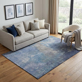 5' X 8' Blue Gray And Silver Abstract Washable Area Rug With UV Protection