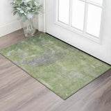 3' X 5' Green And Gray Abstract Washable Area Rug With UV Protection
