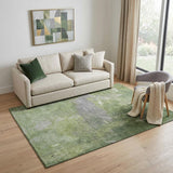 5' X 8' Green And Gray Abstract Washable Area Rug With UV Protection