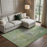 8' Green And Gray Abstract Washable Area Rug With UV Protection
