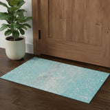 3' X 5' Aqua Gray And Ivory Polka Dot Washable Area Rug With UV Protection