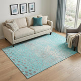 5' X 8' Aqua Gray And Ivory Polka Dot Washable Area Rug With UV Protection