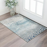 3' X 5' Gray Ivory And Blue Polka Dot Washable Area Rug With UV Protection