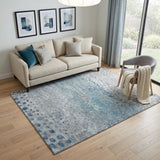 5' X 8' Gray Ivory And Blue Polka Dot Washable Area Rug With UV Protection