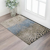 3' X 5' Khaki Blue And Ivory Polka Dot Washable Area Rug With UV Protection