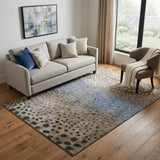 5' X 8' Khaki Blue And Ivory Polka Dot Washable Area Rug With UV Protection