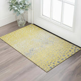 3' X 5' Yellow Gray And Ivory Polka Dot Washable Area Rug With UV Protection