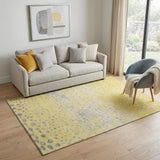 5' X 8' Yellow Gray And Ivory Polka Dot Washable Area Rug With UV Protection