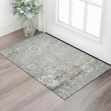 3' X 5' Gray Gold And Ivory Oriental Washable Area Rug With UV Protection